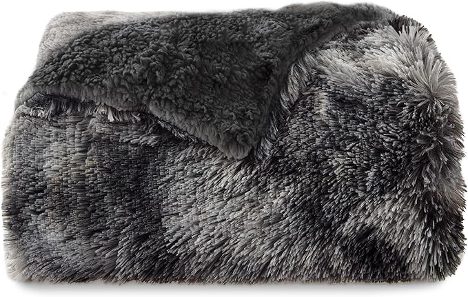 Bedsure GentleSoft Fuzzy Sherpa Faux Fur Twin Blanket Tie Dye Black Cozy Gifts for Boys Girls, Soft Fleece Plush Warm Thick Blanket Twin Size for Bed, Black Room Decor Dorm Essentials Gifts, 60x80