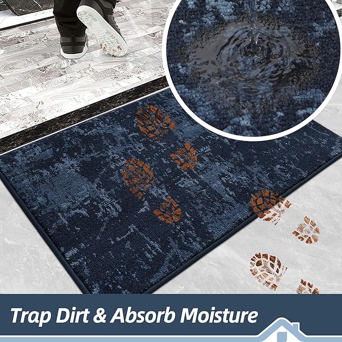 BEQHAUSE Dirt Trapper Door Mat 20"x32" Non-Slip Door Mats Washable Entryway Rugs Stain Resistant Doormat Absorbent Welcome Floor Mat for Front Back Door, Muddy Wet Shoes & Paws,Blue