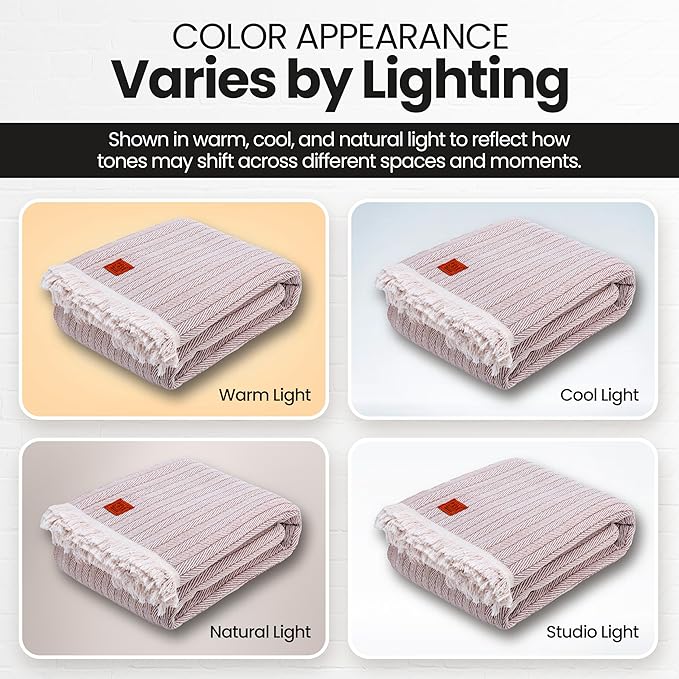 Gold Case Throw Blanket for Bed – 100% Recycled Turkish Cotton Bed Blanket – Decorative Throw Cotton Blankets for Living Room & Bedroom – Woven Twin Blankets – Vintage Beige – 71x90