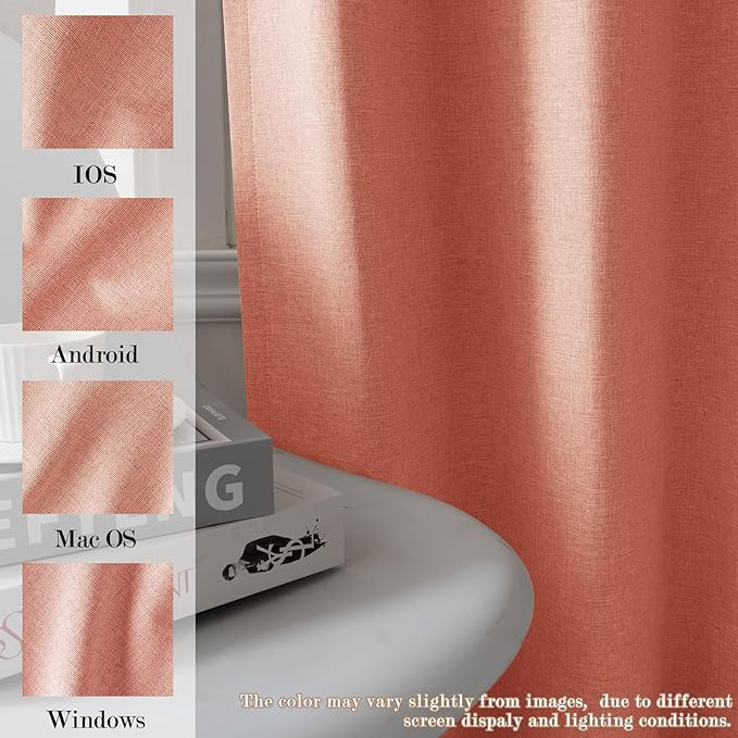 100% Blackout Linen Textured Drapes for Bedroom Pinch Pleated Curtains for Track System Portable Drapery for Sliding Glass Door/Storage/Space Room Divider, 70" Wx102 L, 1 PC, Orange