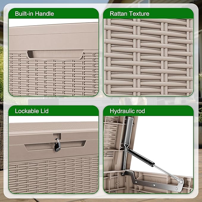 DRATO 100 Gallon Large Deck Box, Outdoor Storage Box for Patio Furniture, Patio Cushions, Gardening Tools, Pool Supplies,660lbs Weight Capacity,Waterproof Resin Storage Boxes