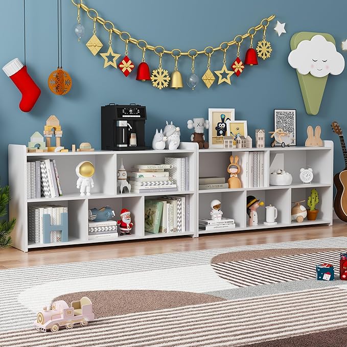 Book Shelf, 5 Cubes Storage Organizer, Open Shelf Wooden Bookcase, Freestanding White Bookshelf Cube Shelf for Bedroom, Living Room, Home Office