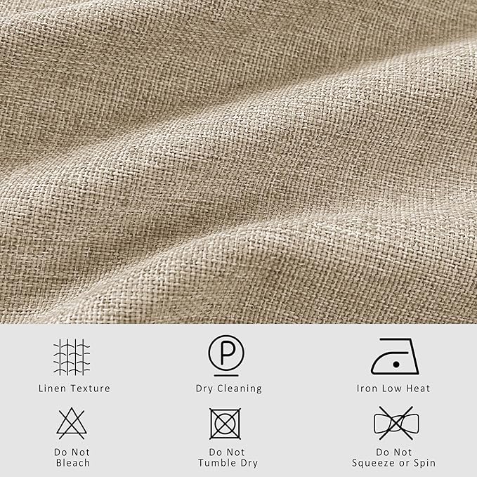 Macochico 100”Wx102”L 100% Blackout Pinch Pleated Linen Curtains for Sliding Door Bedroom Living Room Farmhouse Thermal Insulated Sand Beige Burlap Drapes with Tieback 1 Panel Shabby Chic Style