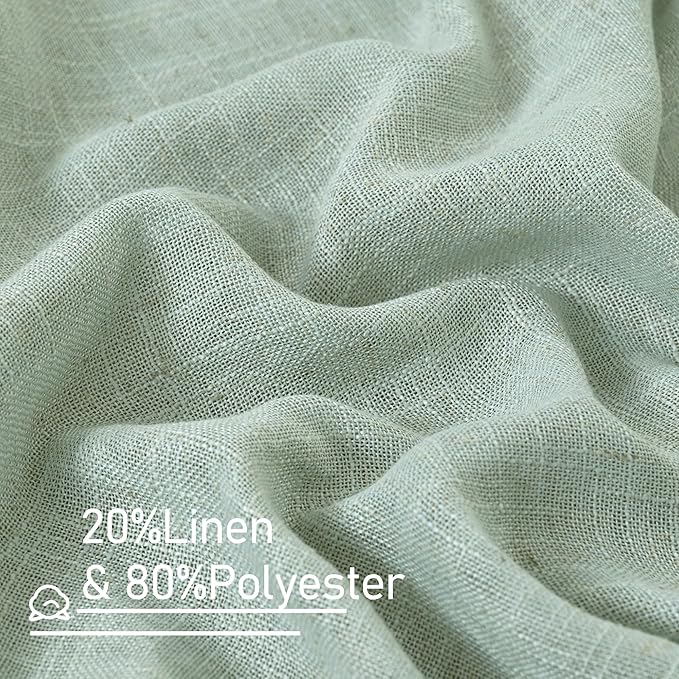 LAMIT 72 Inch Linen Sheer Curtains for Bedroom, Linen Textured Light Filtering Drapes Bronze Grommet Boho Neutral Panels for Farmhouse/Living Room, 2 Panels, 52 x 72 Inch, Light Sage
