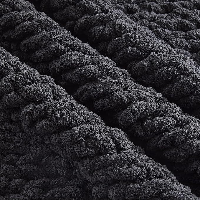 Carriediosa Chunky Knit Throw Blanket 50" X 60", 100% Hand Made Large Chenille Loop Yarn Soft Fluffy Throws for Couch Sofa Bed, Big Crochet Cozy Heavy Thick Cable Woven Blankets, Black