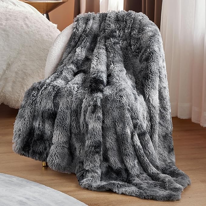 Bedsure GentleSoft Fluffy Fuzzy Faux Fur Throw Blanket, Soft Sherpa Fleece Cozy Gifts for Women, Grey Room Decor for Men Plush Blanket for Couch Bed, Thick Warm Minky Gifts for Girls Boys Teenages