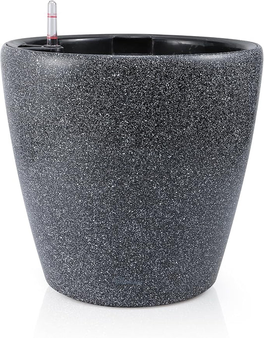 Dexceder 15x14 Self Watering Planter with Wheels Indoor Outdoor, Inner Pot Design, Thickened Large Floor Standing Flower Plant Pot with Water Level Indicator (Stone Matte)