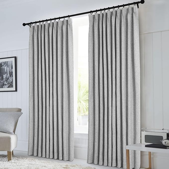 Macochico 100% Blackout Pinch Pleated Linen Curtains 84 Inch Length Thermal Blackout Curtains for Bedroom Living Room Nursery Light Grey Farmhouse Burlap Curtains with Tieback 52”Wx84”L 1 Panel