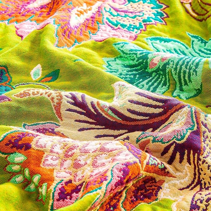 Fall Throw Blanket, 100% Cotton Soft Rustic Boho Throw Blanket for Bed, 90"x98" Farmhouse Decor Bed Flower Blankets, Light Weight Reversible Bohemian Throw Quilt