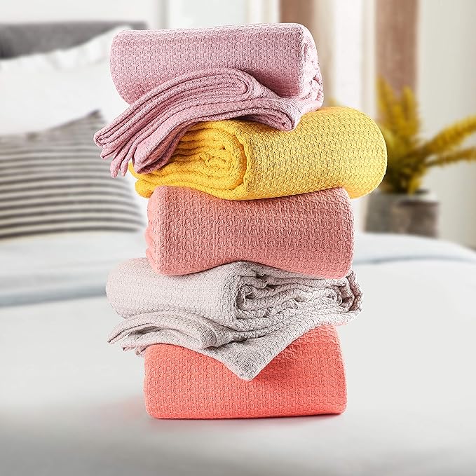 BELIZZI HOME 100% Cotton Bed Blanket, Breathable Bed Blanket Twin Size, Cotton Thermal Blankets Twin, Perfect for Layering Any Bed for All Season, Coral