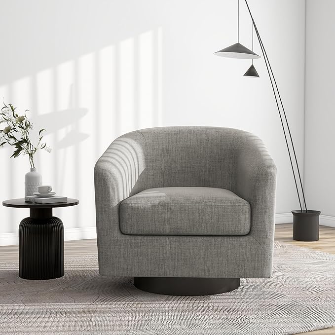 Swivel Barrel Accent Chair, Modern Round Linen Arm Chair for Living Room, Bedroom, Comfy Club Reading Chairs for Adults（Linen Fabric, Khaki, Set of 4