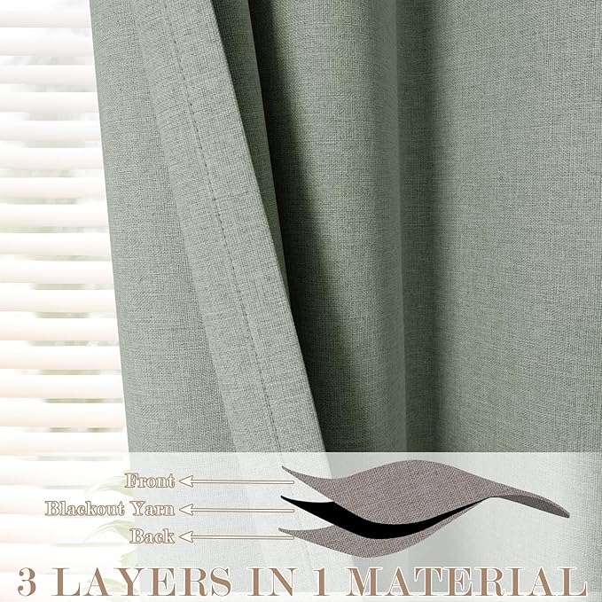 Full Blackout Privacy Curtains, 240 Inch Extra Wide Linen Blend Drapes, Pinch Pleat Window Drapery for Room Divider Storage/Space Room Separation, 1 Panel, W 240" x L 108", Fog Green