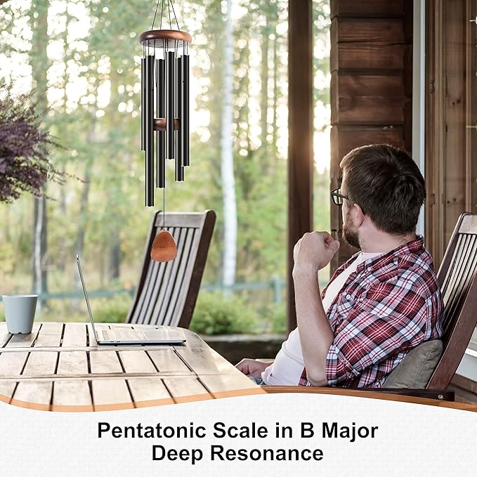 Large Aluminium Wind Chimes 37" Inches to Create a Zen Atmosphere Suitable for Outdoor, Garden, Patio Decoration Wind Chimes with Wind Catcher Suitable as A Gift for Unisex(2 Pack Black)
