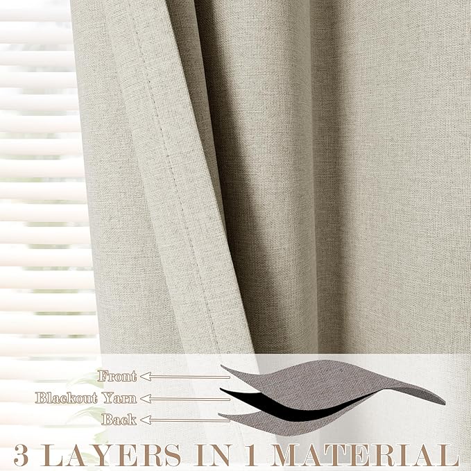 Extra Wide 100% Blackout Linen Textured Curtains - Room Dividers, W200 x L96 (1 Panel), Pinch Pleat Drapes for Living Room, Full Light Block Out Drapery for Sliding Door, Ivory White