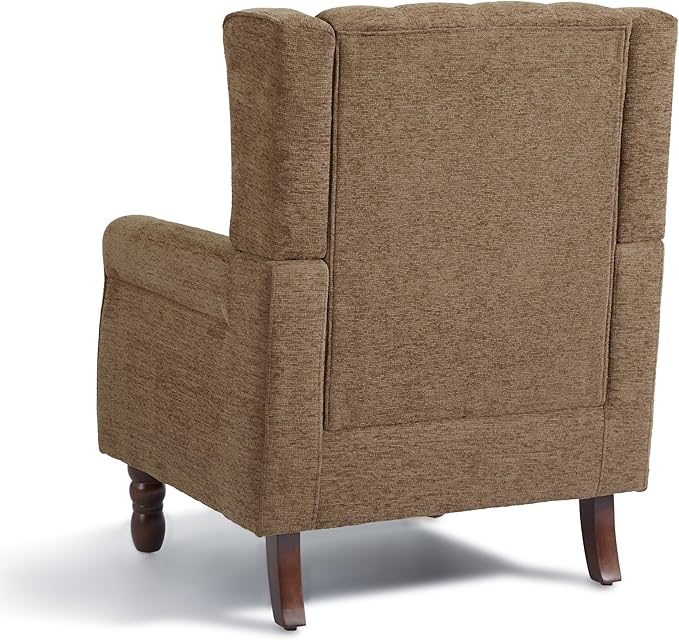 Accent Chair, Upholstered Armchair with Button Tufted High Back & Solid Wood Legs, Comfy Wingback Reading Single Sofa Chair for Small Spaces, Living Room, Bedroom (Brown, Set of 2)