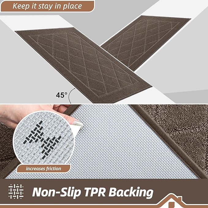 BEQHAUSE Dirt Trapper Door Mat 36" x 60", Doormat Non-Slip Entryway Rugs Washable, Dog Door Mat Stain Resistant and Absorbent Welcome Floor Mat for Front Back Door, Muddy Wet Shoes & Paws, Light Brown