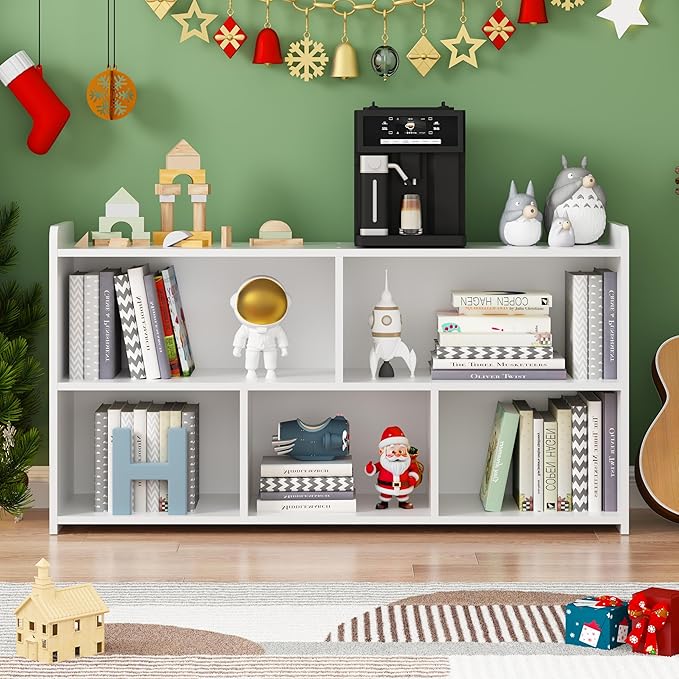 Book Shelf, 5 Cubes Storage Organizer, Open Bookshelf Wooden Bookcase, Freestanding White Bookshelf Cube Shelf for Bedroom, Living Room