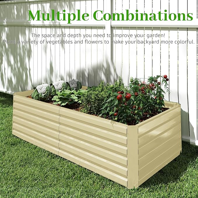 8x4x2 ft Outdoor Raised Garden Bed, Large Metal Planter Raised Beds, Planters for Outdoor Plants for Vegetables, Flowers, Herbs, Fruits, and Succulents.(2 Pcs,Yellow)
