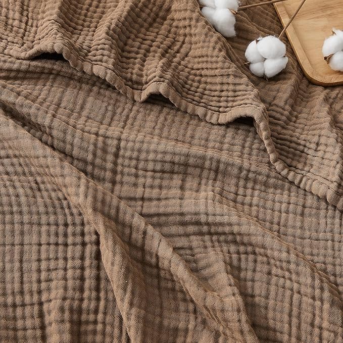 EMME Cotton Muslin Throw Blanket Couch Breathable Gauze Blanket Soft Lightweight Blankets Adults (Brown, 50"x60")