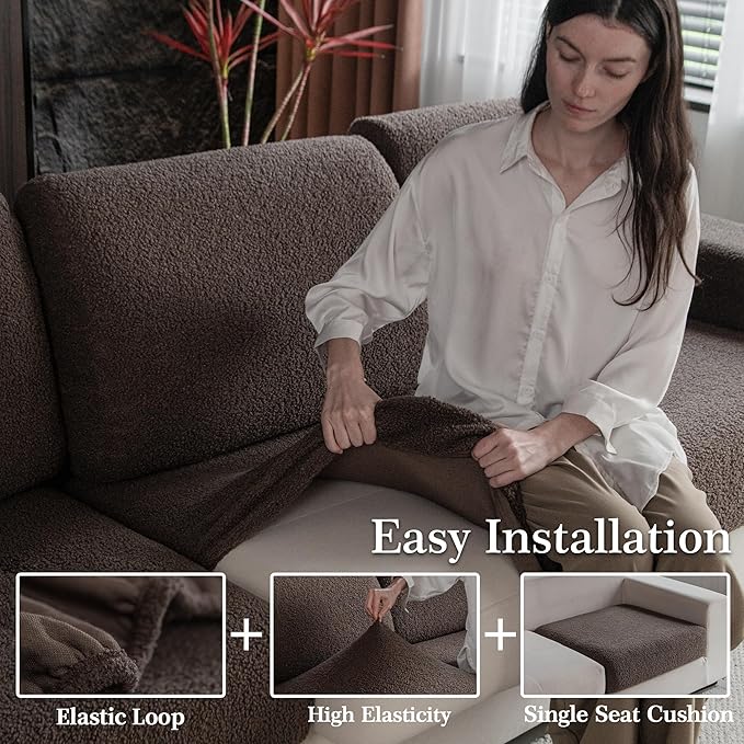 Couch Cushion Covers for Sectional Sofa, Stretch Soft Sofa Slipcovers Washable Wear-Resistant Universal Furniture Protector for Living Room(1 Piece Loveseat Cover, Brown)