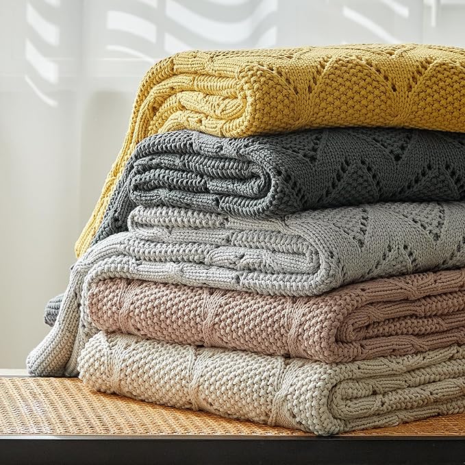 Longhui bedding Chunky Cotton Knit Throw Blanket for Couch, Sofa, Bed, or Chair, Decorative Breathable Fall Cable Knit Blanket 60 x 80 Inches, Large Black