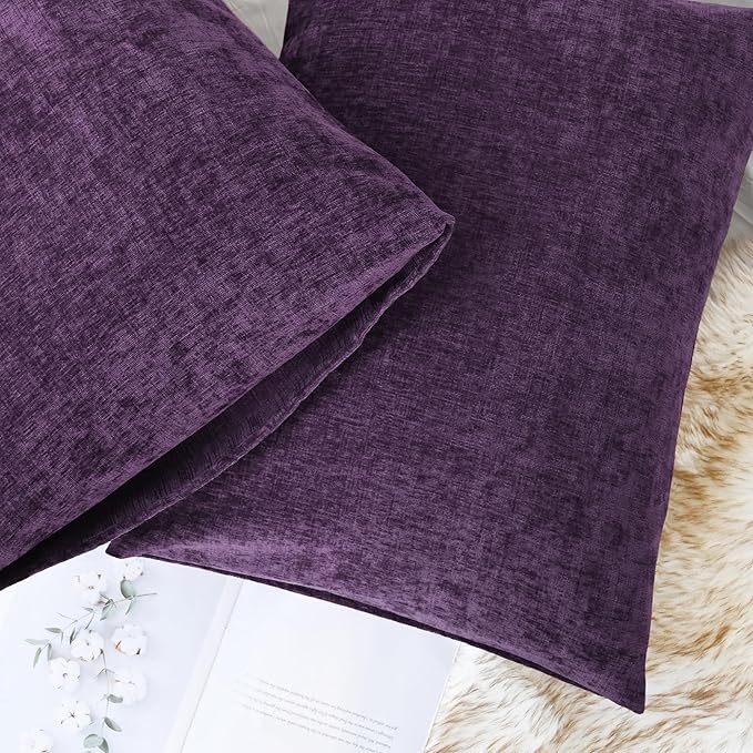 CaliTime Throw Pillow Covers Decorative 20 X 26 Inches Pack of 2 Cozy Chenille Standard Pillow Shams Cases for Couch Sofa Bed Living Room Home Plum Purple