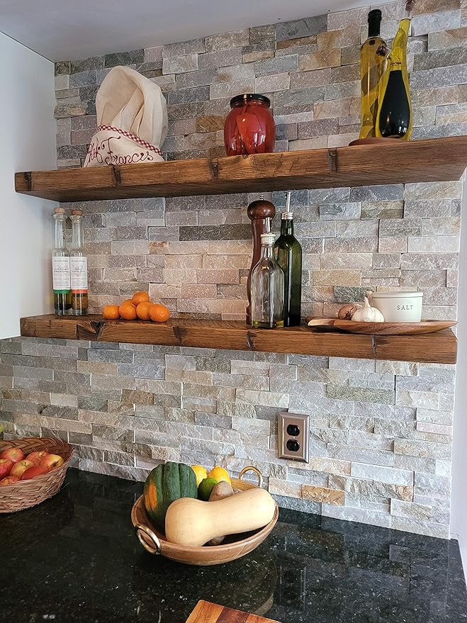 joelsantiques Floating Shelf, Wood Wall Shelf, Natural Wooden Home Decor for Bathroom Kitchen Bedroom, Hanging Mounted Invisible Bracket (Medium Brown, 7" Deep x 48" Wide)