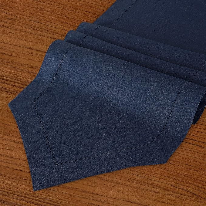 D'Moksha Homes Navy Blue Linen Table Runner 108 Inches Long - 100% Pure Linen Diamond Table Runner 14 x 108 Inch for Dining, Fall and Halloween - Machine Washable