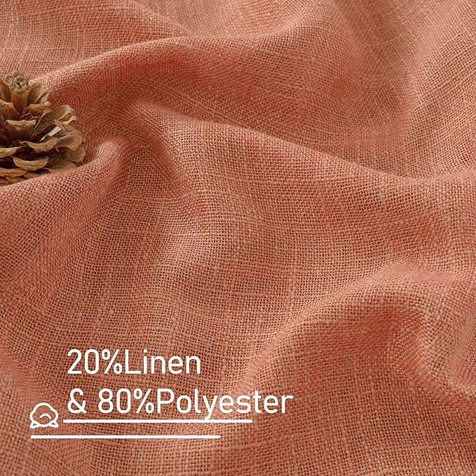 LAMIT Linen Sheer Curtains 95 inch for Living Room, Soft Thick Light Filtering Boho Window Textured Neutral Drapes with Bronze Grommet for Bedroom/Farmhouse, 2 Panels, 52 x 95 Inch, Terracotta
