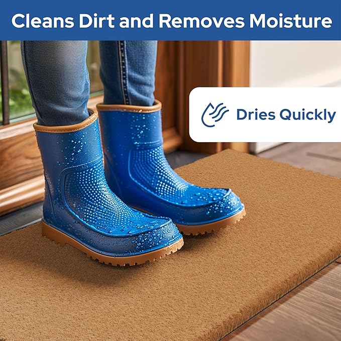 Barnyard Designs Natural Coco Coir Heavy Duty Backing Doormat - Large Cute Non-Slip Front Door Welcome Mat for Outside Entrance or Porch Entry, Brown (17x30, Plain Brown)