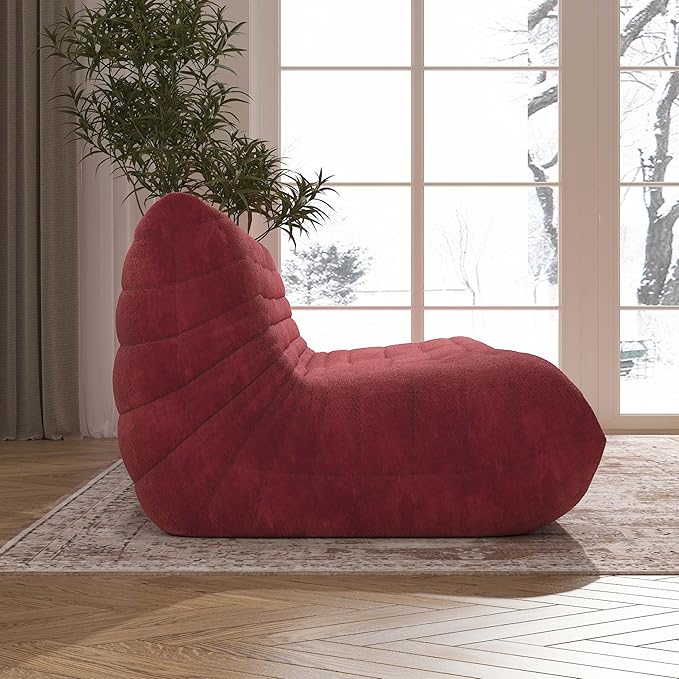 Big Bean Bag Chairs for Adults, 3 Seater Large Bean Bag Sofa, Fireside Chair Lazy Sofa Chair with High Density Comfortable Foam, Modern Bean Bag for Living Room, Bedroom, Office (Red)