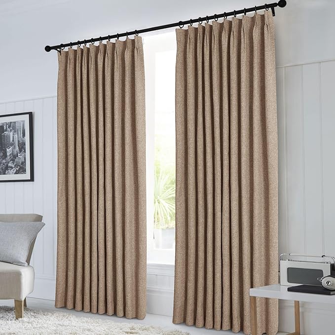 Macochico 52”Wx96”L 100% Blackout Curtains for Bedroom Living Room Nursery Taupe Pinch Pleated Linen Curtains Farmhouse Burlap Drapes Thermal Window Panels with Hooks and Tieback 1 Panel