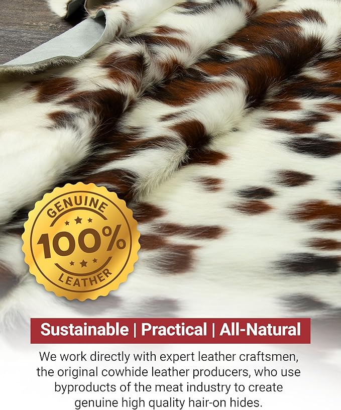 Light Tricolor Cowhide Rug Premium Cowhides Leather with Mixed White, Brown & Black Color Pattern - Natural Cowhide Rug for Office & Home Decor - Cow Hide Rugs 6x6-7 ft