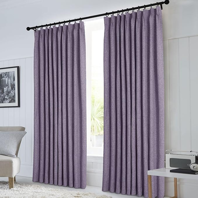 Macochico 100% Blackout Violet Linen Curtains 84 Inches Long Pinch Pleated Burlap Curtains for Bedroom Living Room Farmhouse Nursery Thermal Window Panels with Tieback 72”Wx84”L 1 Panel