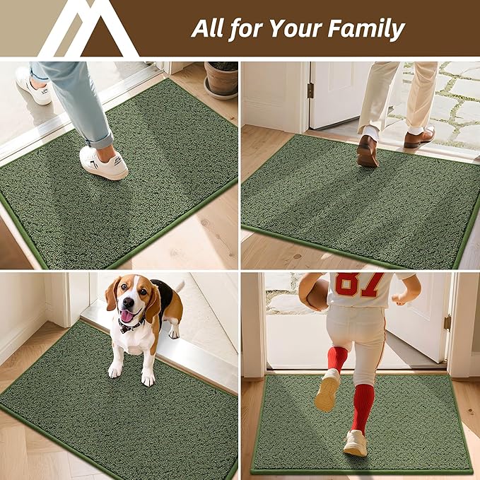 COSY HOMEER-Door-Mat 20" x 32" Non Slip Absorbent Entryway Rugs Dirt Trapper Doormats Washable Entrance Mats Low Pile Welcome Floor Mat for Front Back Door and Entry Mats,Green