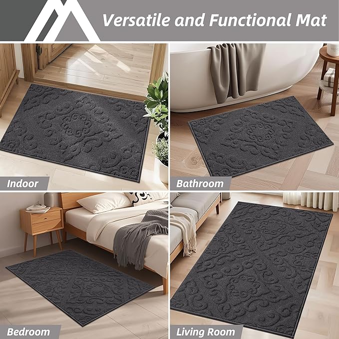 COSY HOMEER-Door-Mat-Non-Slip-Entryway-Rug 36”x60” Absorbent Welcome Mats Washable Dirt Trapper Door Mat Entrance Floor Mats for Front Back Doormats and Wet Shoes,Dark Grey