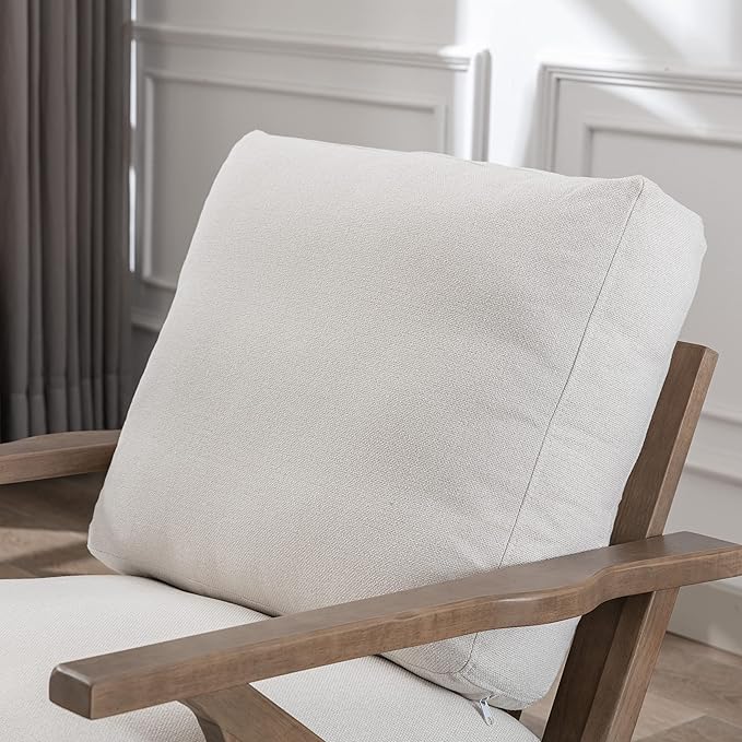 chairus Mid Century Accent Armchair Modern Upholstered Lounge Chair Compfy Leisure Arm Chair for Living Room Fireplace/Bedroom/Reception/Dorms, Linen Fabric White