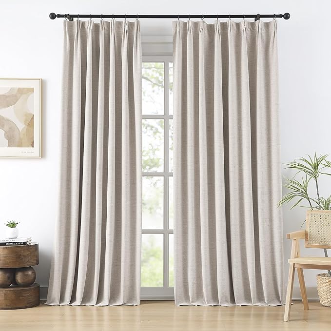 Extra Wide Curtains 96 Inch Long 2 Panels,Floor to Ceiling Boho Noise Reduction Window Burlap Track System Curtain Panels for Country Villa Back Tab Pleat Tape with Hooks,Linen Beige 70x96