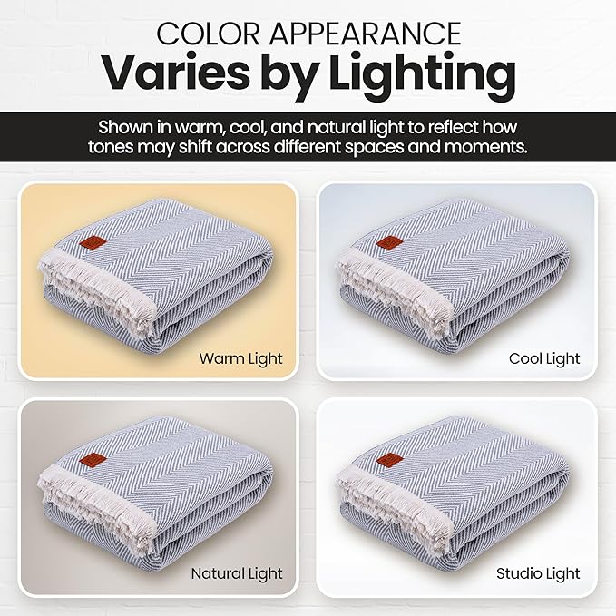 Gold Case Throw Blanket for Bed – 100% Recycled Turkish Cotton Bed Blanket – Decorative Throw Cotton Blankets for Living Room & Bedroom – Elegant Grey Woven Queen Blankets – 90x90