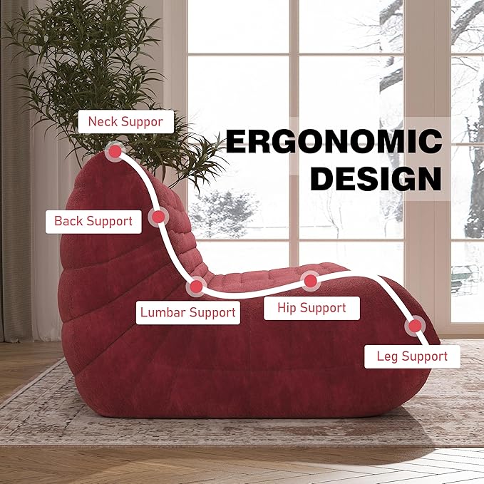 Big Bean Bag Chairs for Adults, 3 Seater Large Bean Bag Sofa, Fireside Chair Lazy Sofa Chair with High Density Comfortable Foam, Modern Bean Bag for Living Room, Bedroom, Office (Red)