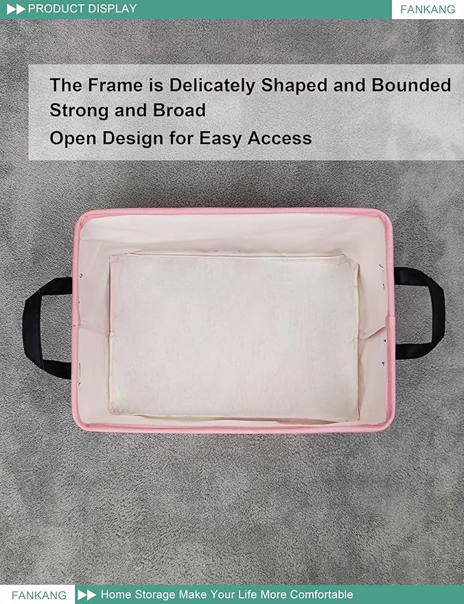 FANKANG Storage Bins, Nursery Hamper Canvas Laundry Basket Foldable with Waterproof PE Coating Large Storage Baskets for Kids Boys and Girls, Office, Bedroom, Clothes,Toys(Rec-pink cloud ）