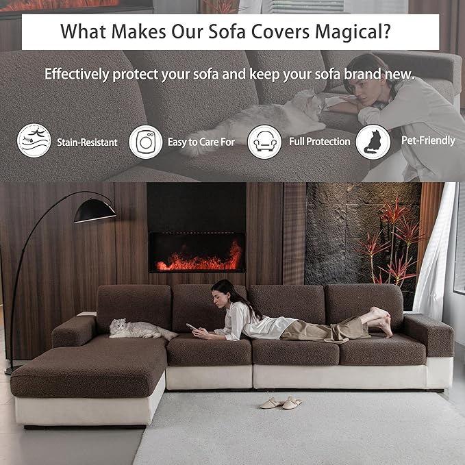 Couch Cushion Covers for Sectional Sofa, Stretch Soft Sofa Slipcovers Washable Wear-Resistant Universal Furniture Protector for Living Room(1 Piece Chair Cover, Brown)