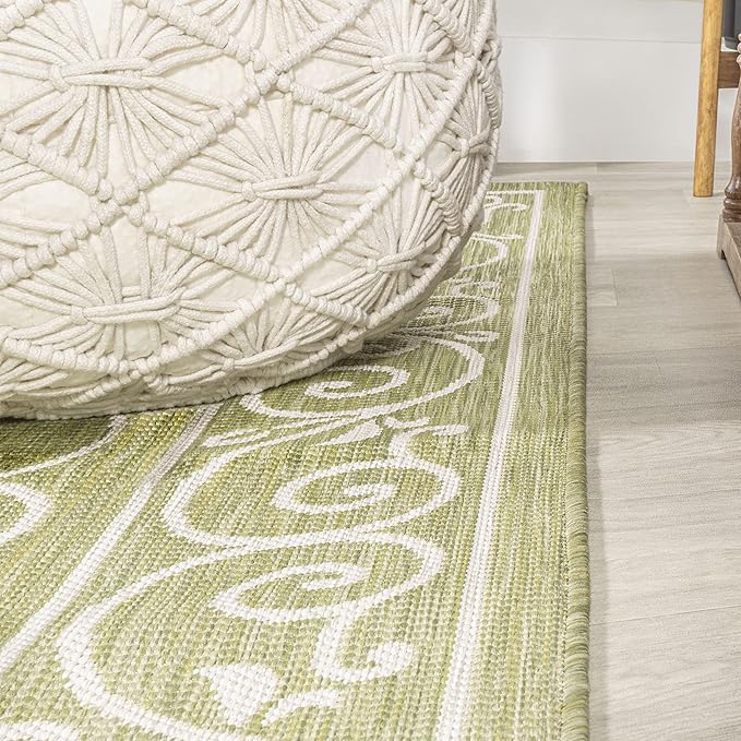 JONATHAN Y Vintage Filigree Indoor Outdoor Area Rug 8X10 Green/Cream, Charleston Textured Weave for Backyard, Patio, Porch, Easy-Cleaning, High Traffic, Pet-Friendly, Non-Shedding (SMB106H-8)