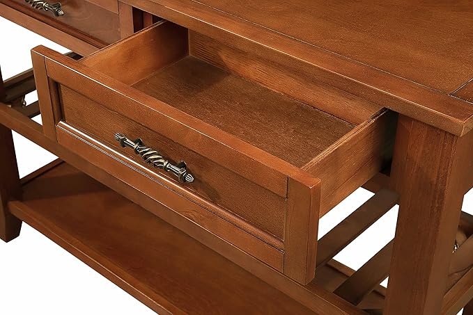 Solid Wood Console Table Entryway Table with Storage Drawers and Shelves Sofa Tables (42" Brown)