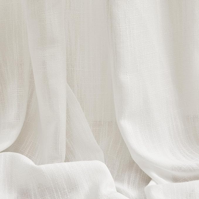MYSKY HOME Extra Long Curtains for Living Room, Soft Cotton Fabric Boho Window Curtain Drapes Light Filtering Semi Sheer Backdrop Panels, 50 x 108 Inches, Natural, 2 Pieces