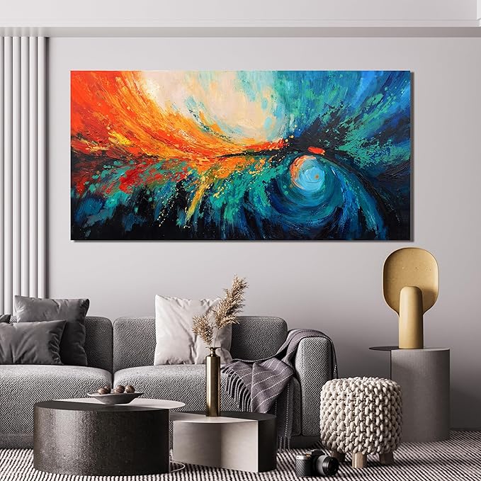 Canvas Wall Art Decor Modern Wall Art Pictures For Living Room Blue Green Wall Art Decor Canvas Abstract Art Work Colorful Abstract Wall Art Paintings Prints For Home Office Room Wall Decor 24" x 48"