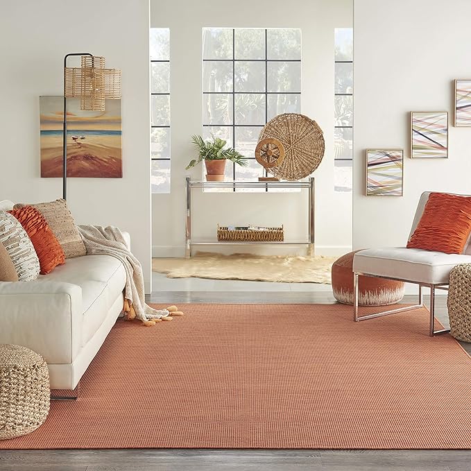 Nourison Positano Indoor/Outdoor Terracotta 9' x 12' Area Rug, Easy- Cleaning, Non Shedding, Bed Room, Living Room, Dining Room, Backyard, Deck, Patio (9x12)
