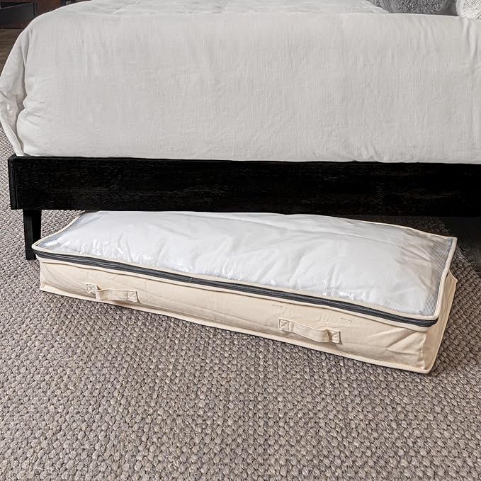Household Essentials Cotton Canvas Under Bed Clothing and Linen Storage Bag | Natural