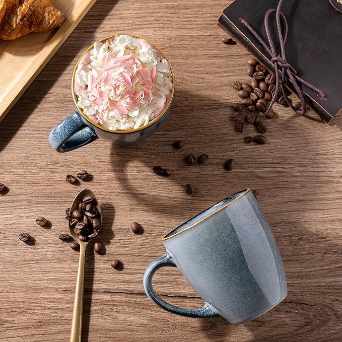 GBHOME Ceramic Coffee Mugs Set of 4, 12oz Stoneware Coffee Mugs Set For Dad Mom Women MEN, Light Weight Ceramic Coffee Cups for Latte/Tea/Beer/Hot Cocoa, Dishwasher & Microwave Safe