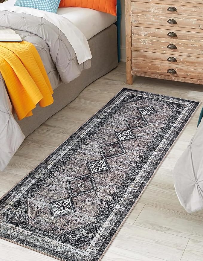 Keen Home Design 2x10 Rug - Machine Washable Runner Rug with Non-Slip Backing, Ideal for Hallway, Entryway, Kitchen, Laundry Room - Vintage, Easy Clean, Durable, Low Pile - (2'6" x 10')